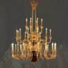 French all copper large chandelier duplex floor, living room light, European luxury and grandeur villa, hotel lobby, staircase